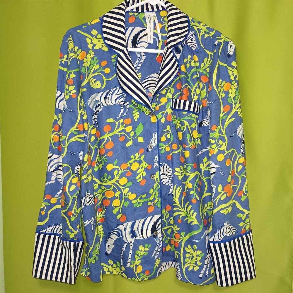 Anthropologie Blue Pajamas with Jungle Theme